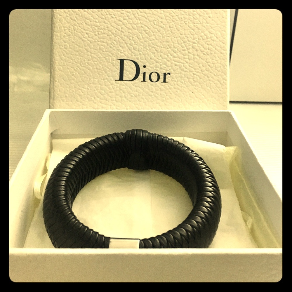 Dior Black Leather Bangle
